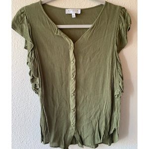 Hayden Los Angeles Olive Green Ruffle Sleeve Top